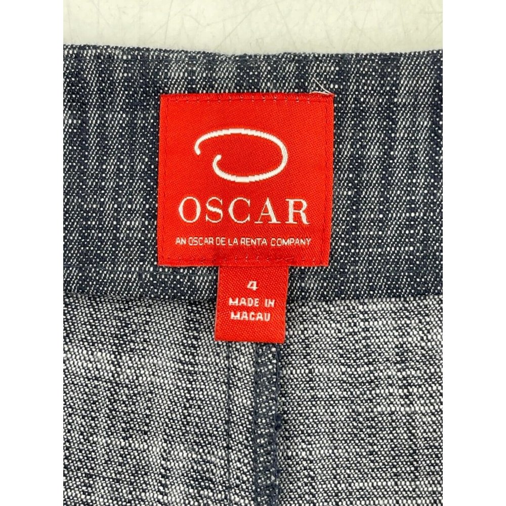 OSCAR DE LA RENTA Gray Denim Look Skirt Embroidered Hem Ruffle A Line Size 4 - Picture 7 of 13